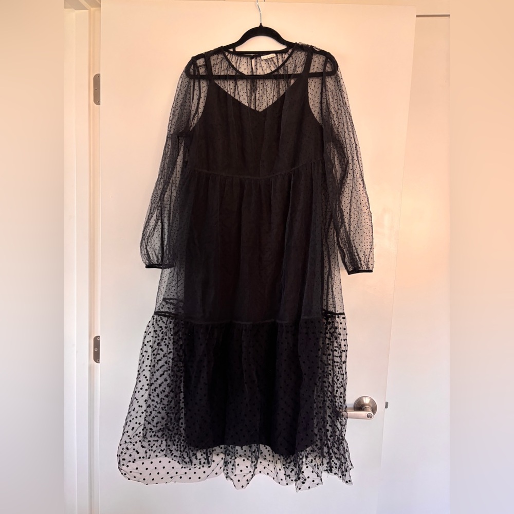 Chic Black Polka Dot Long Sleeve Dress